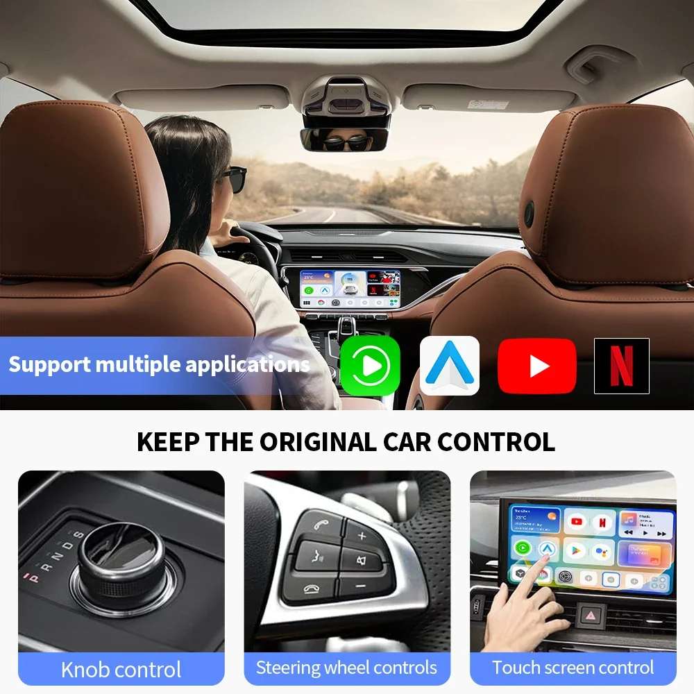 

Hot Sale Exploter Applepie Plus CarPlay Ai Box Android13 4G+64G Wireless Android Auto Multimedia Box APP Player CarPlay Youtube