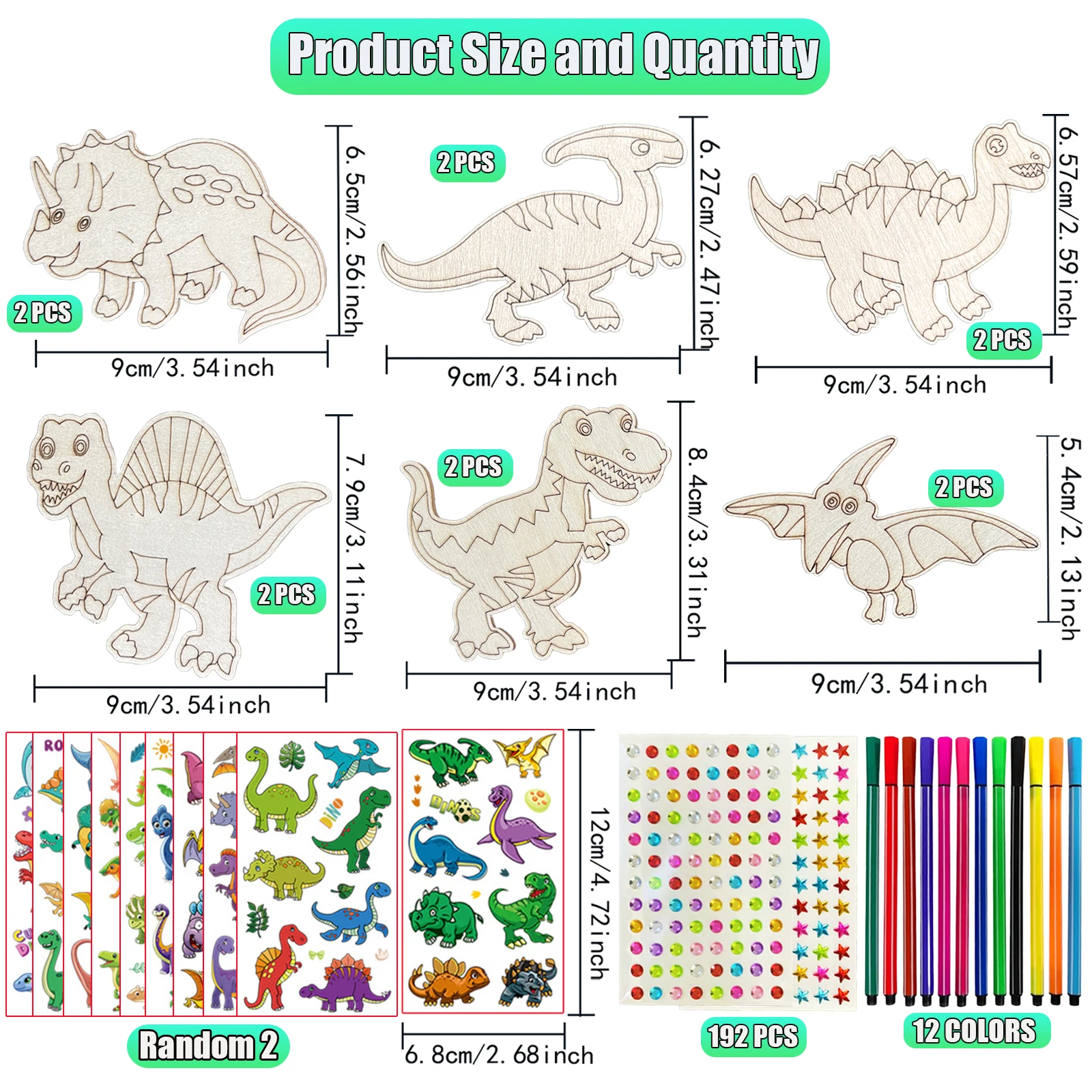 218PCS Dinosaur Wooden Craft Set, 12 Unfinished Dinosaur Wood, Birthday Party Decorations, Gift Labels, Wooden Craft Set