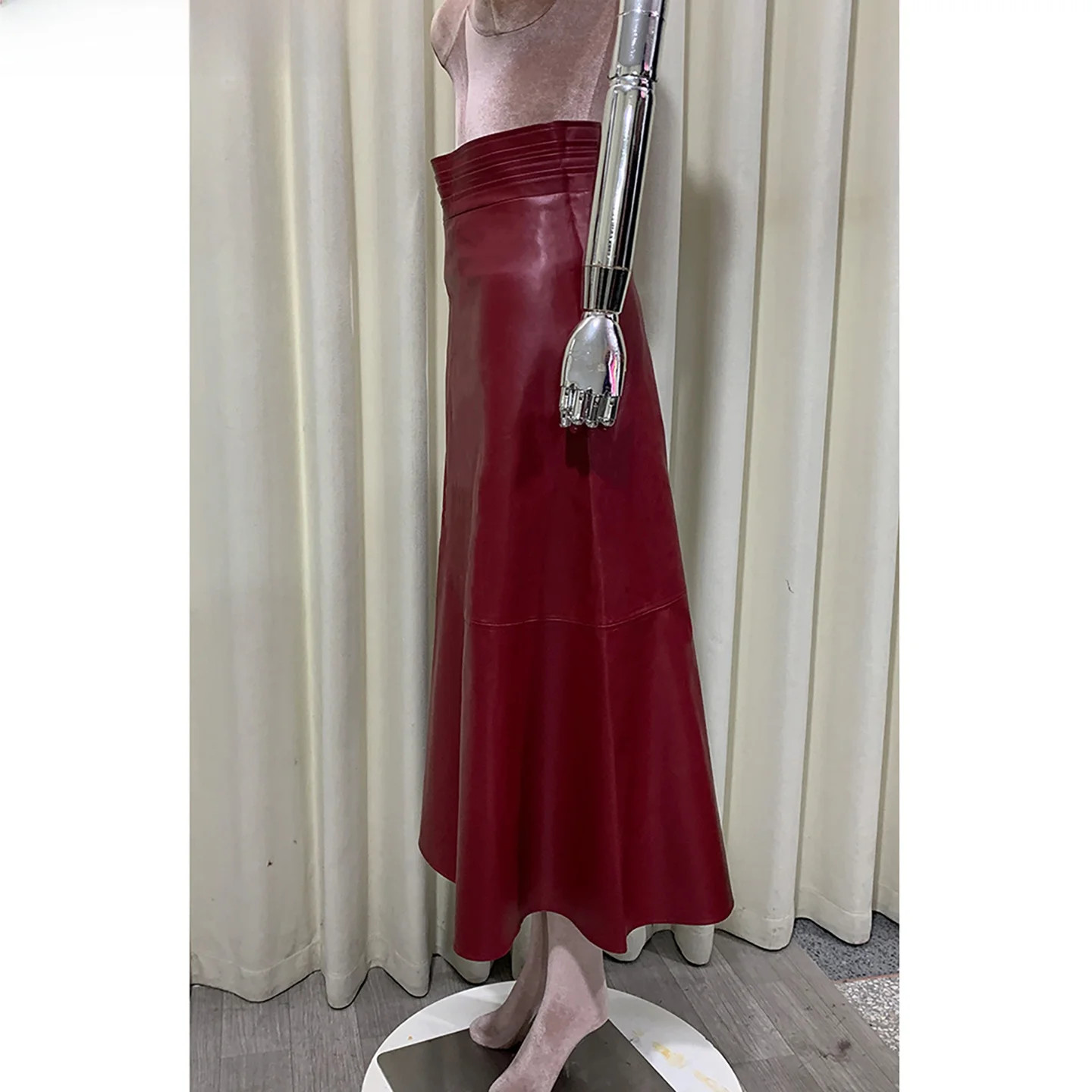 Nerazzurri High Waist A-Line Skirt Long Length Cover Hip for Tall Pear Shape Body Casual Style Women's Skirt with Inner 