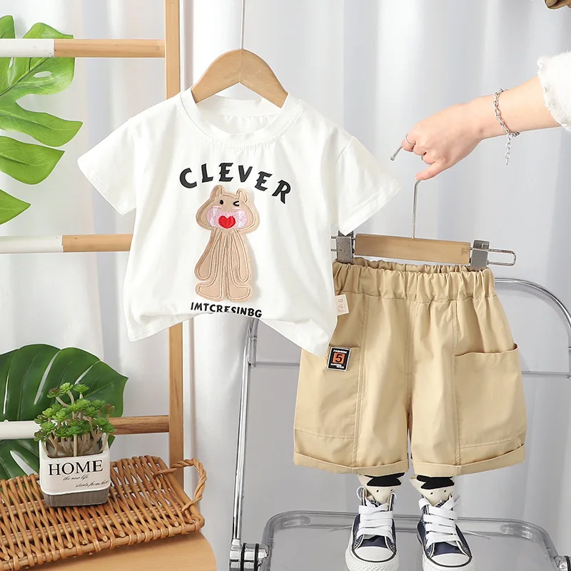 2025 مجموعة الصيف للأطفال لصبي الكورية موضة لطيف الكرتون س الرقبة قصيرة الأكمام تي شيرت والسراويل الاطفال الرضع الأولاد الملابس #2