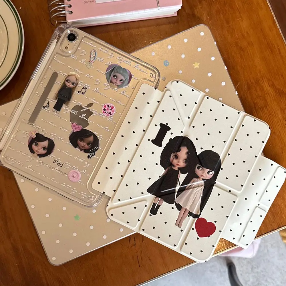 Korea ins Kawaii Girl Dots Tablet Case For iPad Pro 11 13 M2 M4 M3 10.2 5/6th 7/8/9/10/11th Mini 6 7 Air 3 4 5 6 Stand Cover