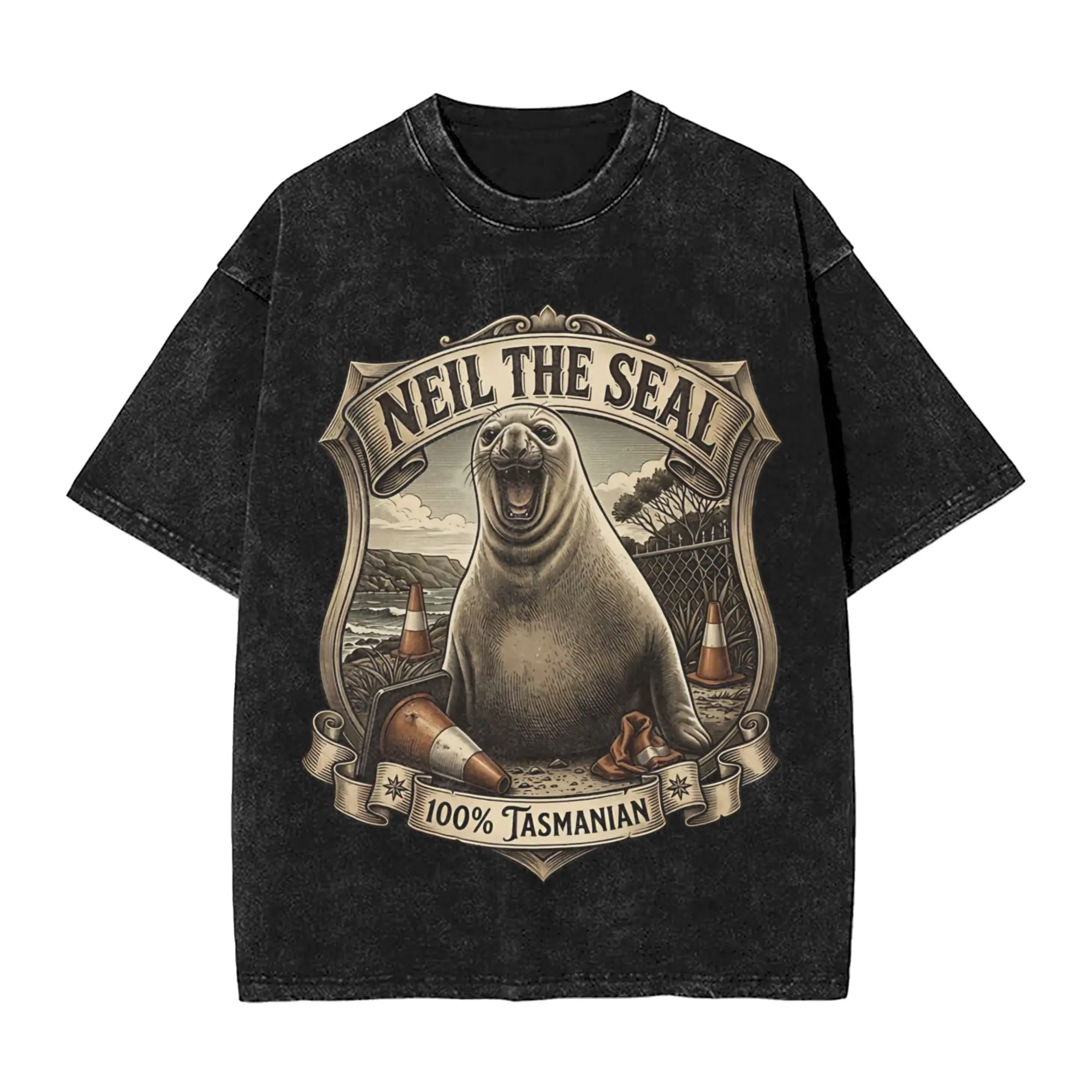 Neil The Seal Animal Lover T Shirts Washed Short Sleeve Oversize T-Shirts  Vintage for Men Women Top Streetwear Summer Tee Shirt