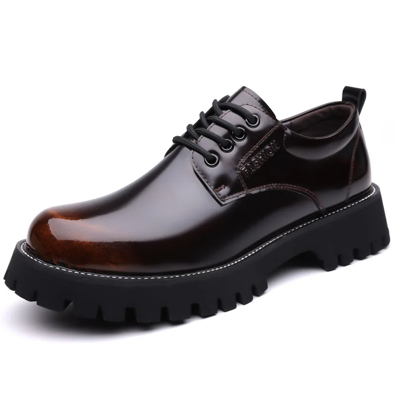 

Новинка 2023 года, весенне-осенние мужские кожаные модельные туфли на платформе, модные деловые яркие кожаные свадебные туфли для жениха, мужские туфли