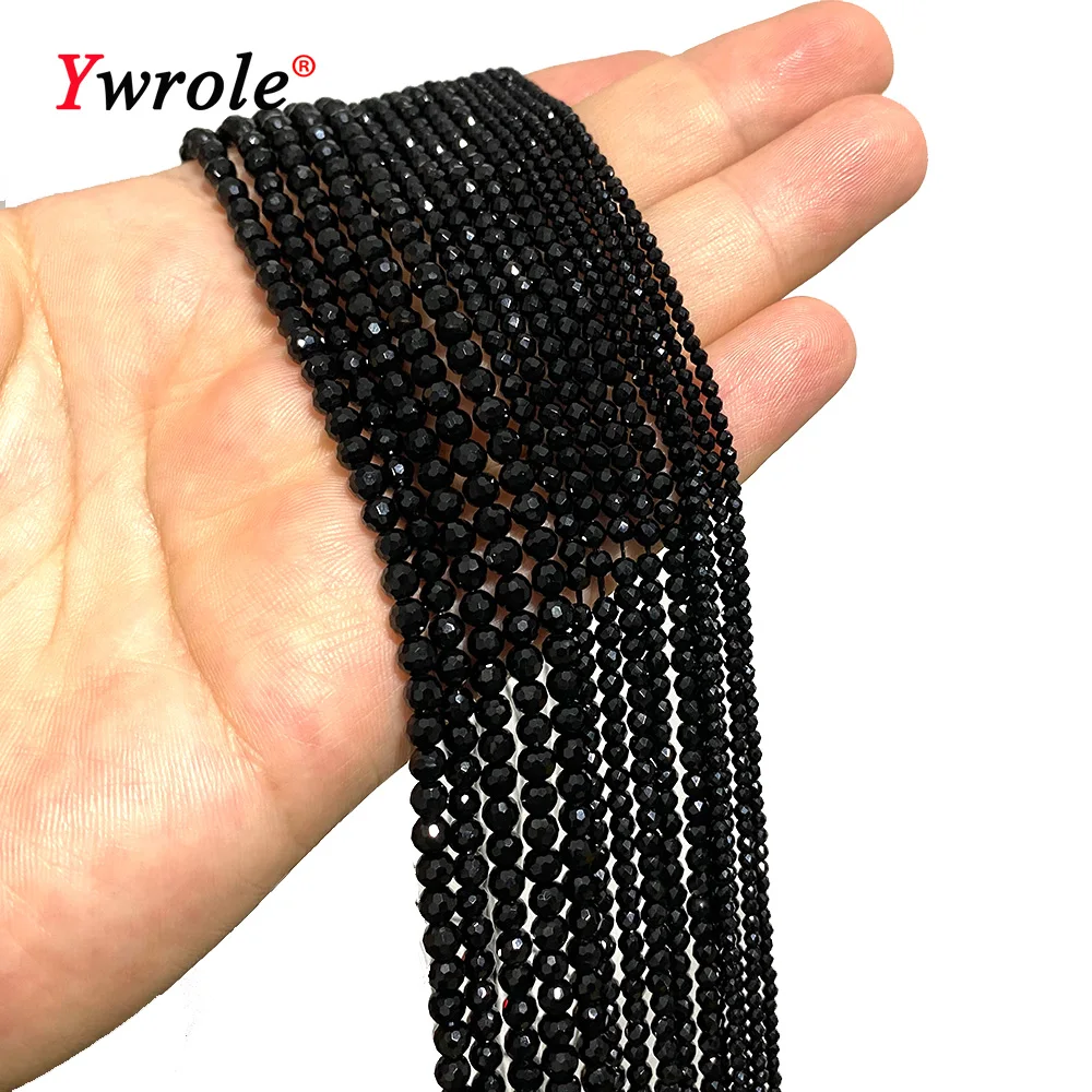 Natural Faceted Black Agate Stone Beads 2 3 4MM Round Loose Gemstone For Jewelry Making DIY Bracelet Earrings Accessories 15''