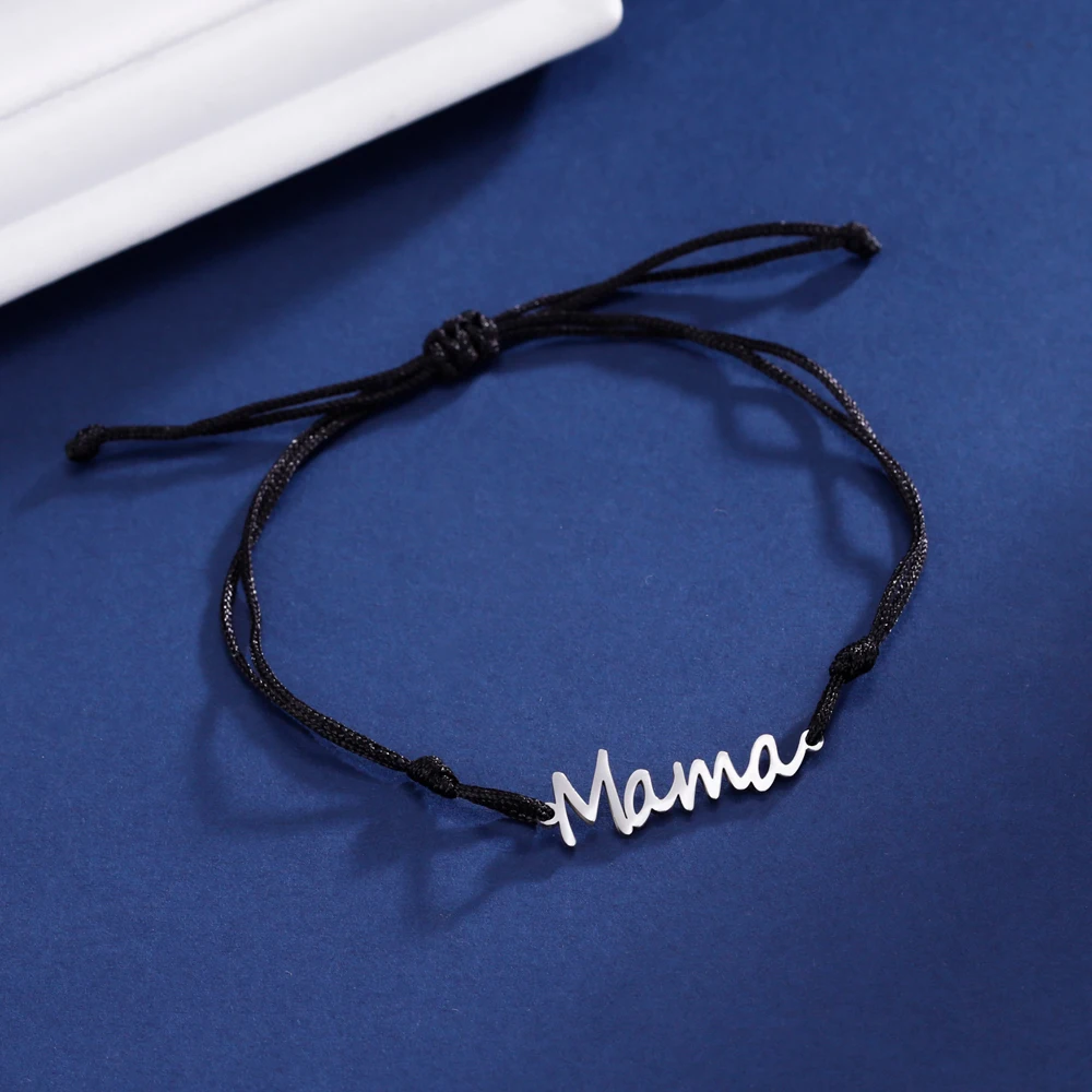 COOLTIME Mama-Buchstabe, Wachsseil, verstellbare Armbänder zur Hand, Edelstahl, Mama-Armband für Frauen, Schmuck, Muttertagsgeschenk – Detail 12