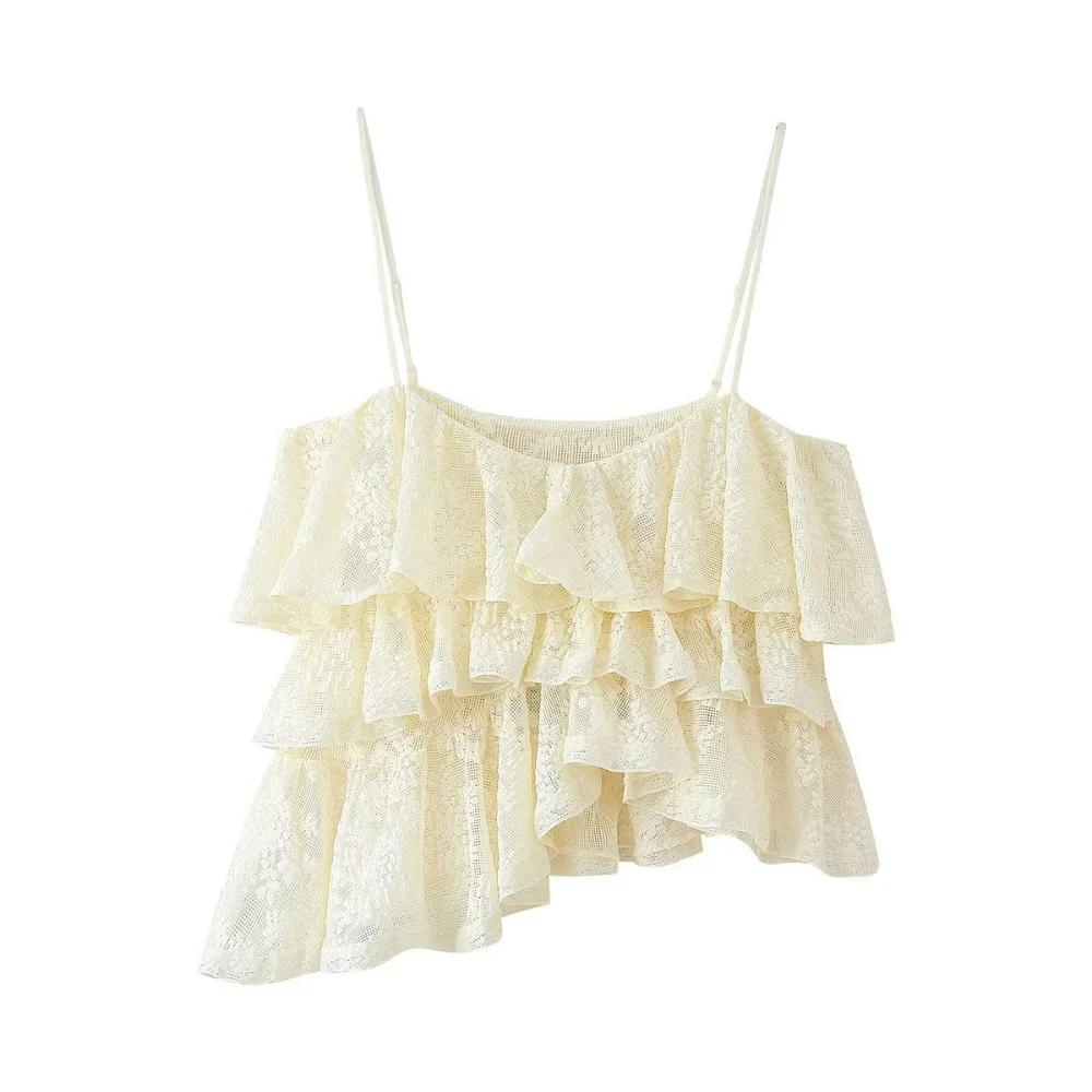 

Женский свободный топ без рукавов с бретелями и кружевным многослойным асимметричным топом весна/лето, новая модная майка на бретелях
