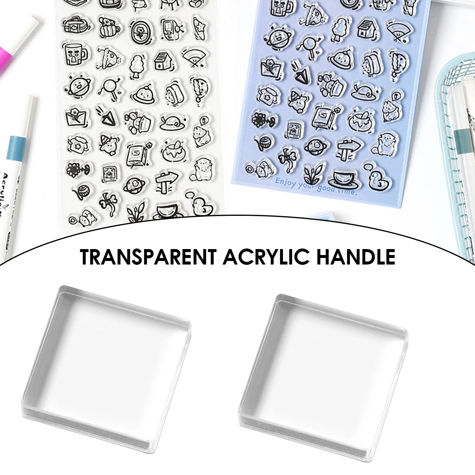 Timbres de scrapbooking en silicone transparent avec poignée en acrylique pour bricolage, journal artisanal, expression créative et activités d'apprentissage