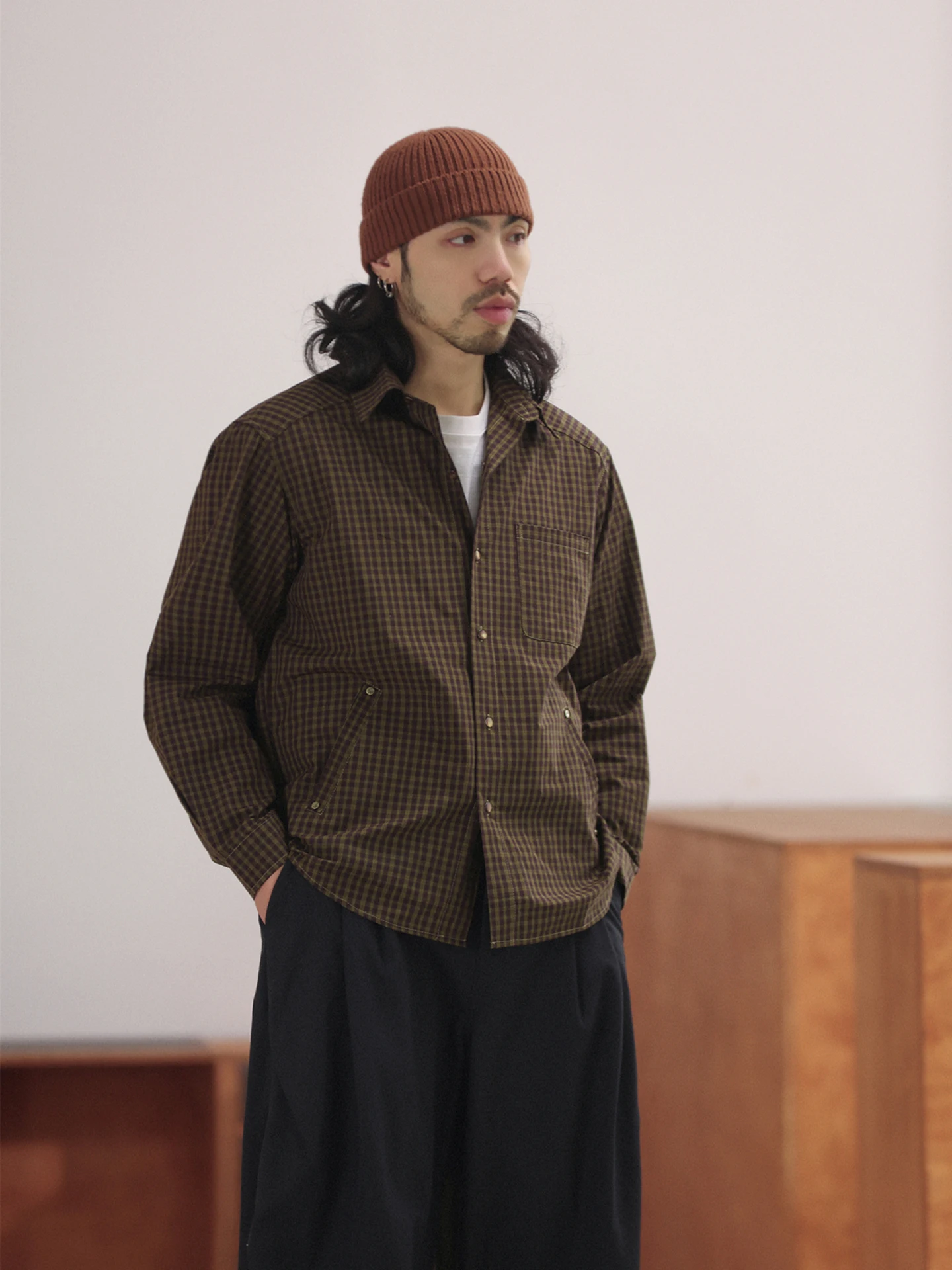 

NOEARS Vintage Sle Long Sve Loose oulder irt Coffee id Casual irt Breathable Pure Cotton Men's Spring Faion