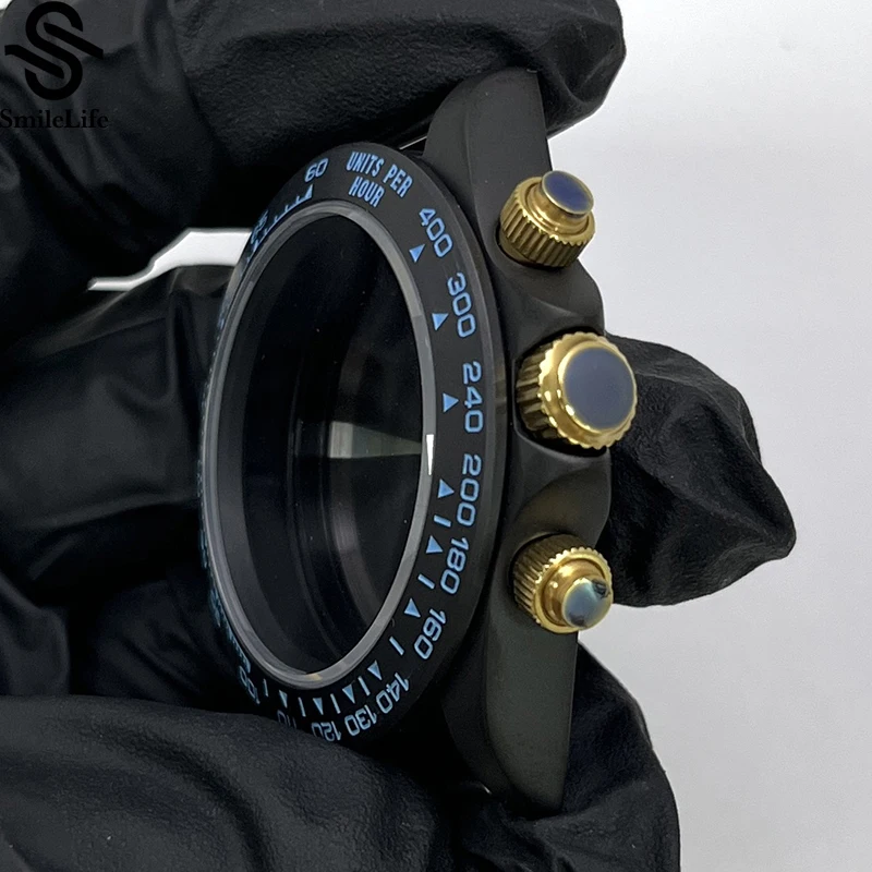 SmileLife 39 مللي متر VK63 حافظة ساعة سوداء غير لامعة مع إطار من السيراميك والزجاج الياقوت VK63 ملحقات حركة الكوارتز لصانعي الساعات