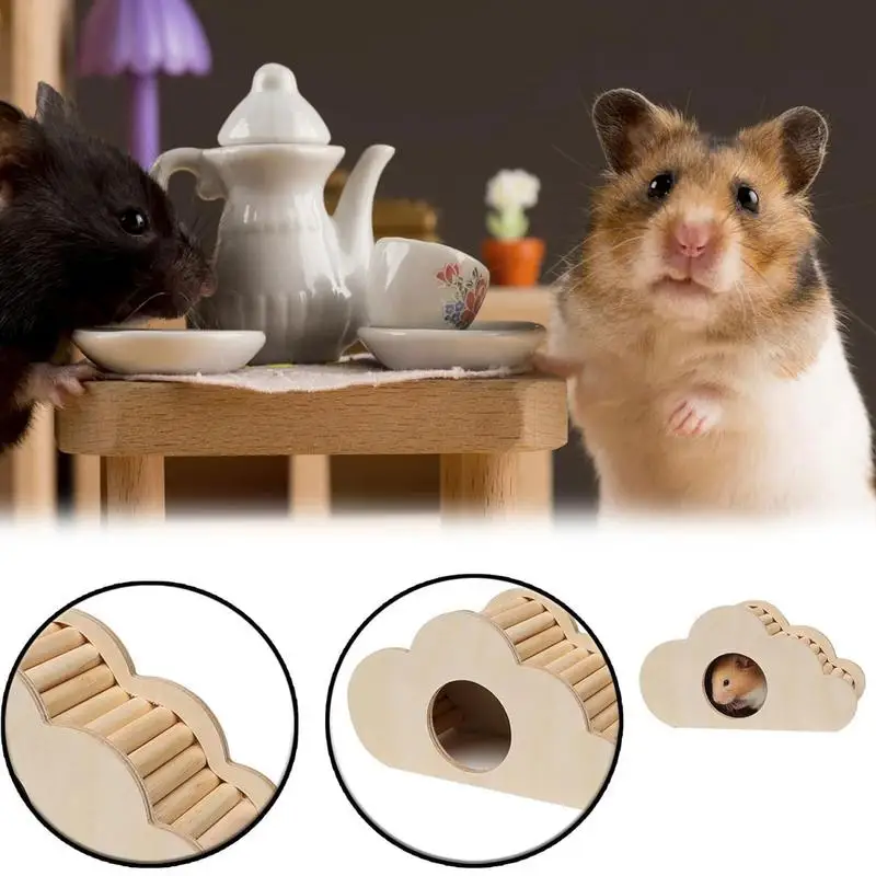 Dwarf Hamster Hiding House Dwarf Hamster Cage Wooden Habitat With Climbing Ladder Small Animal Hideouts Shelter Chew Toy Nesting