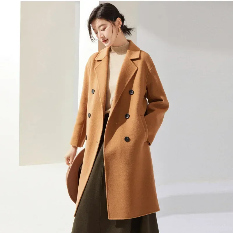 Winter loose high-end double-sided wool coat women's medium and long over-knee camel anti-season woolen trench coat