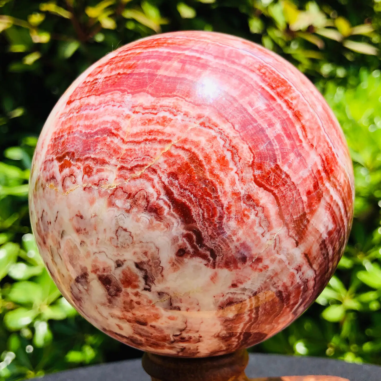 Natural Red Stripe Pork Stone Quartz Crystal Sphere Ball Healing