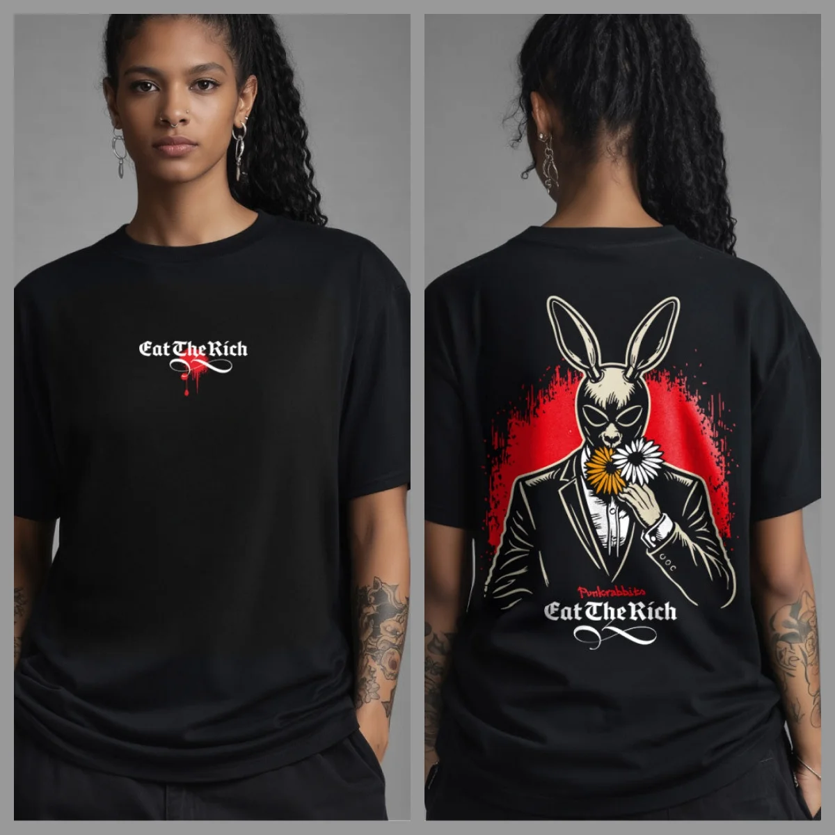 2026 Flowers for The Dead - Punkrabbits Oversized Streetwear Graphic T-Shirt for Rebels & Dreamers