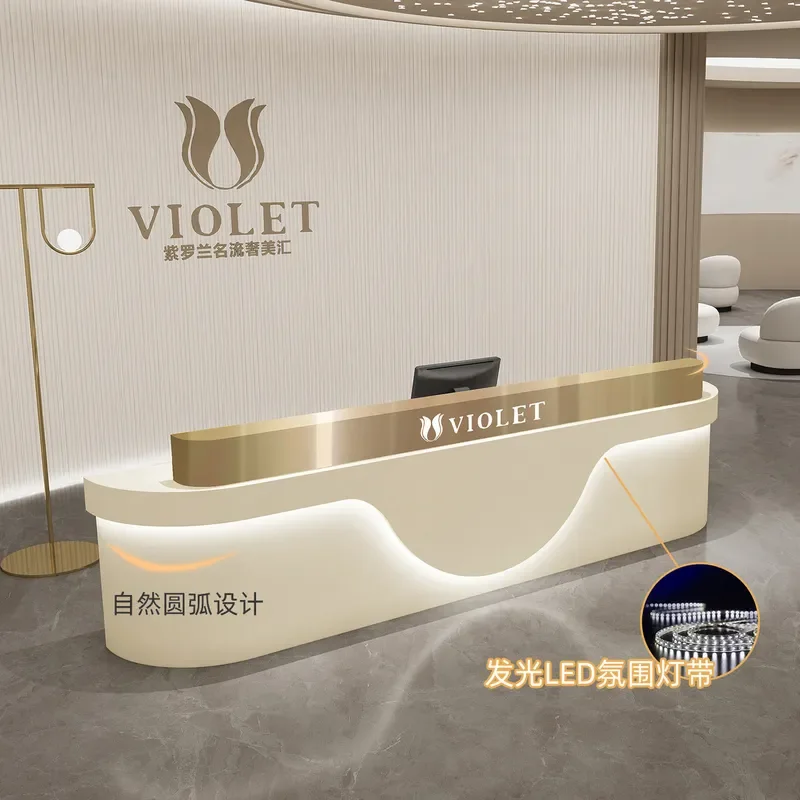Modern Stainless Steel Reception Desk for Beauty Salon Barber Shop Clothing Store Checkout Counter Trendy Bar Table