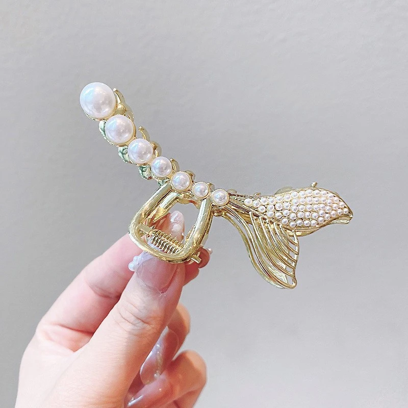 الكورية حورية البحر ذيل اللؤلؤ مشبك شعر القرش الظهر أنثى فريد رئيس دبوس الشعر المألوف الشعر التبعي