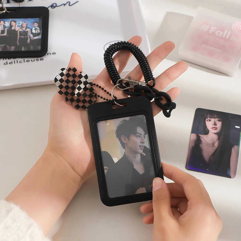 Black Style 3 inch Card Holder Kpop Photocard Holder Photo Card Holder Bag Pendant School Stationery