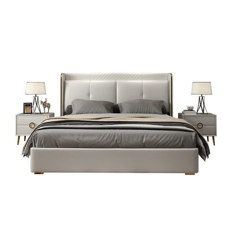 

Modern imitation leather double bed, Hong Kong-style light luxury Internet celebrity bed, simple high back