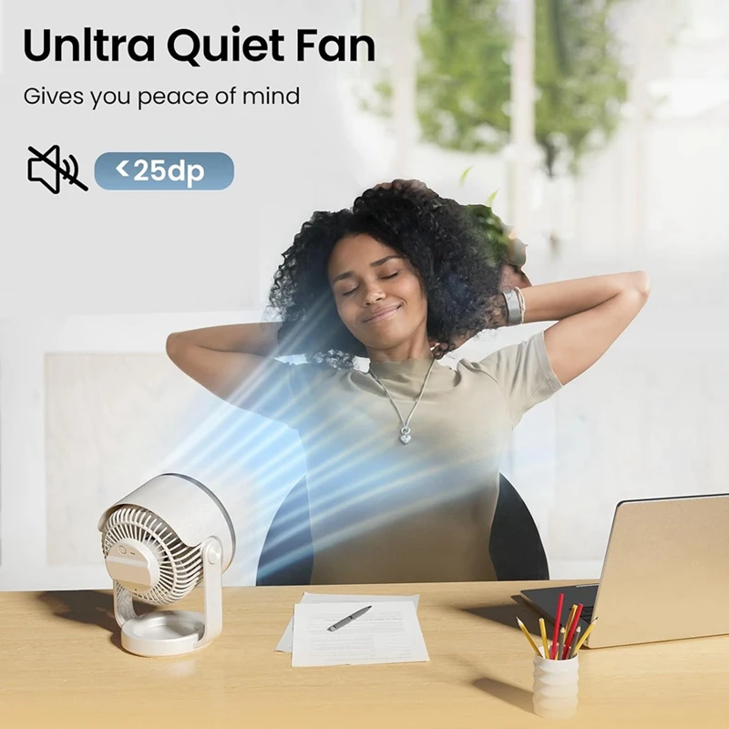 Desk Fan, Air Circulator Portable Fan Battery Operated Fan With USB, 4 Speeds Strong Airflow, Quiet Operating Fan Durable