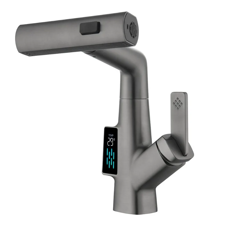 

Basin faucet, hot and cold water single hole multi-function switch water digital display can be lifted and pulled on the