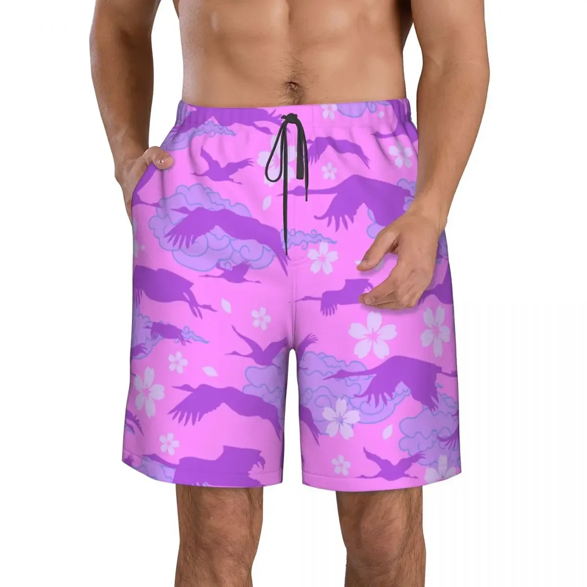 Man Swimwear Japanese On Asiatic Clouds And Sakura Swim Shorts Trunks Beach Board Shorts Mens Swimming Swimsuits