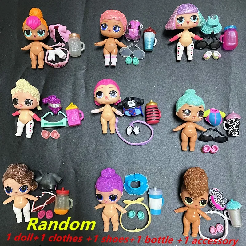 Random 1 doll+1 clothes +1 shoes+1 bottle +1 accessory Big 8cm Sister Dolls Set Punk kids Play Lols Toys Girl Birthday Gift