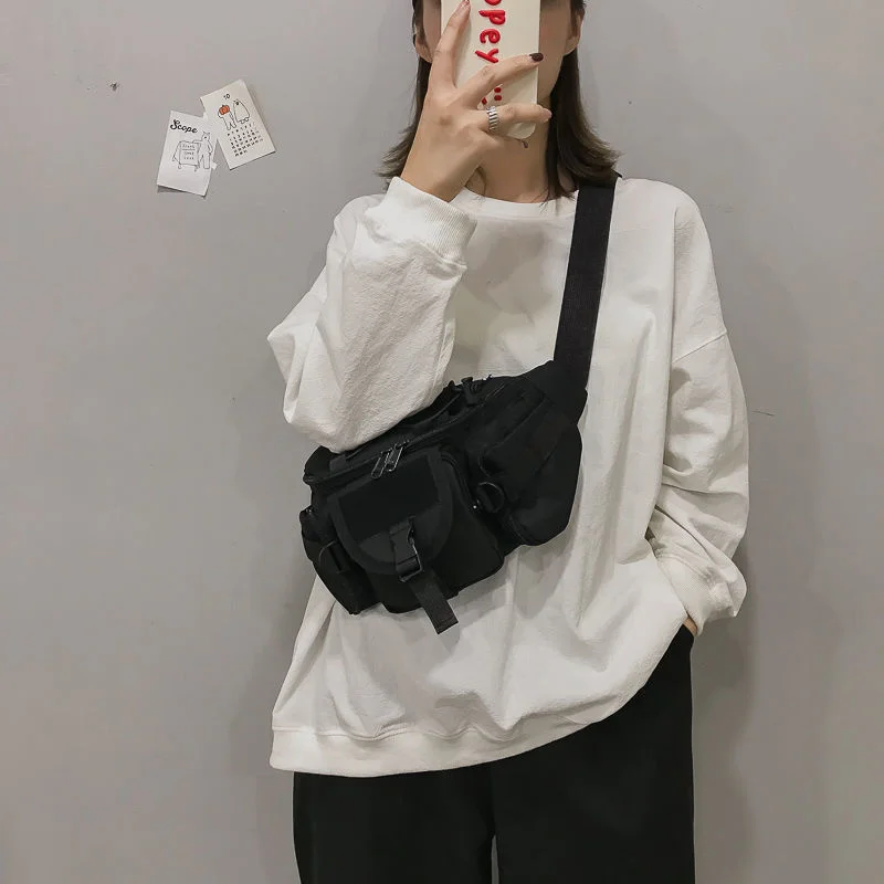 Harajuku Techwear Canvas Sling Bag Gothic Crossbody Bags For Women Purses And Handbags Bolsas Feminina Shoulder Frog Fanny Pack