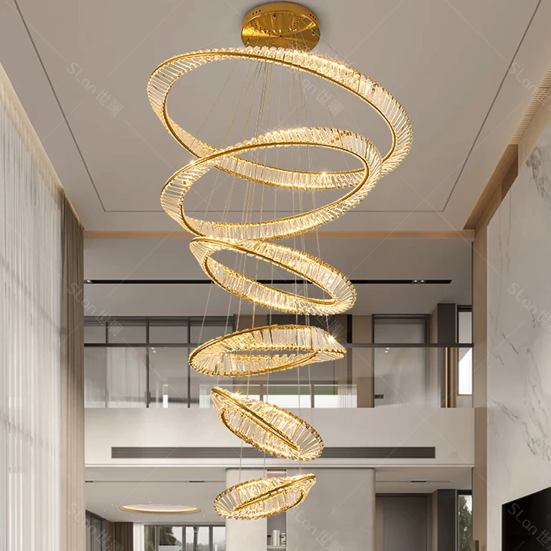 Plafonnier LED suspendu en cristal au design moderne, éclairage d'intérieur, luminaire décoratif de plafond, idéal pour un salon ou des escaliers