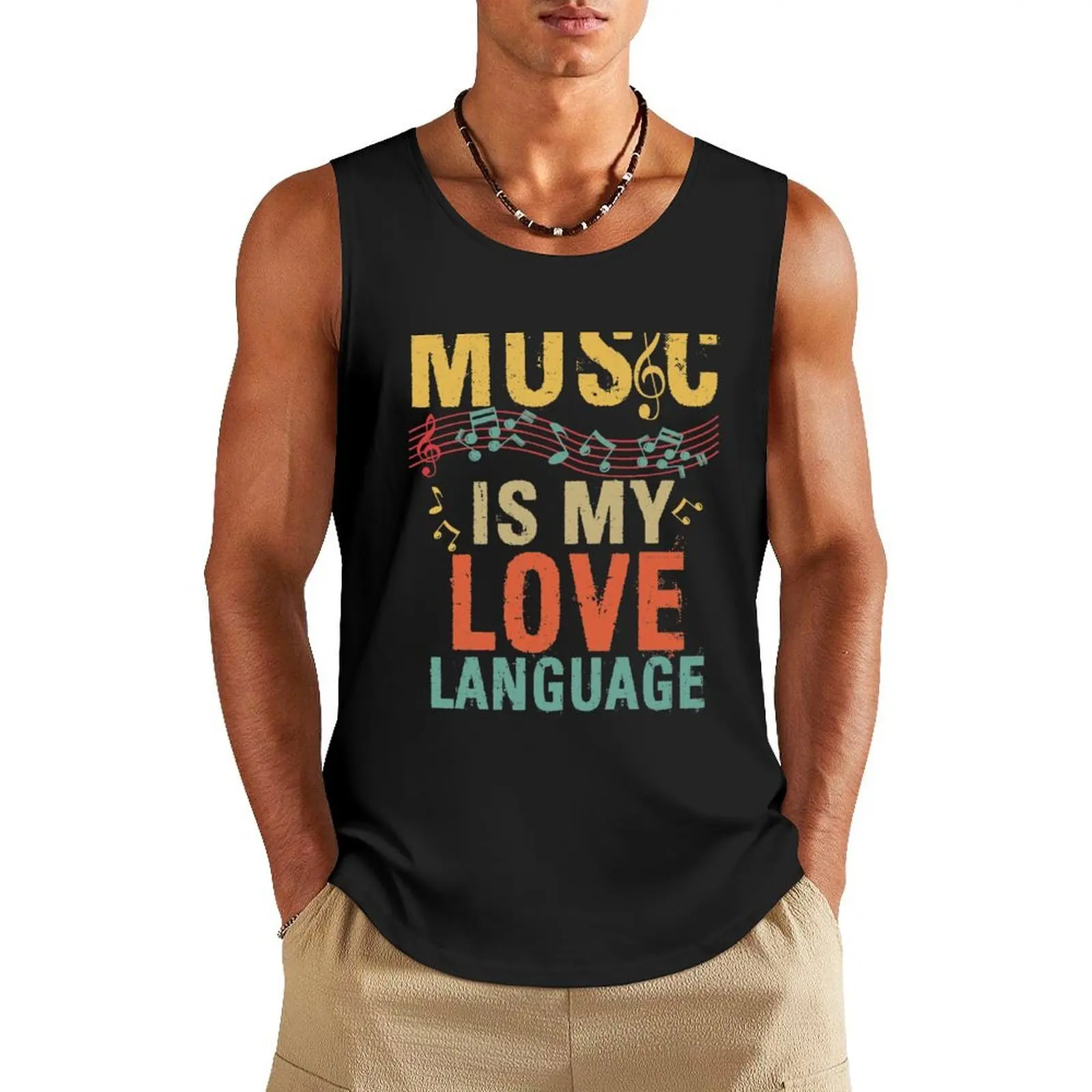 

Music Is My Love Language Distressed Quote Tank Top gym Men's t-shirts fitness gym for men