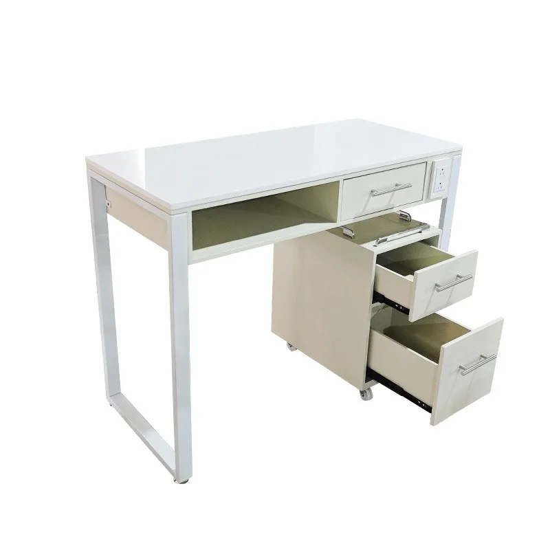 Light luxury and simple white iron frame manicure table with multi-layer drawers and cabinets, classified storage, special workb