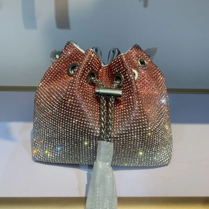 

Blingbling Glitter Rhinestone Bucket Bag Sequined Fashion Chain Full Diamond Handheld Shoulder Messenger Bag High Quality Luxury