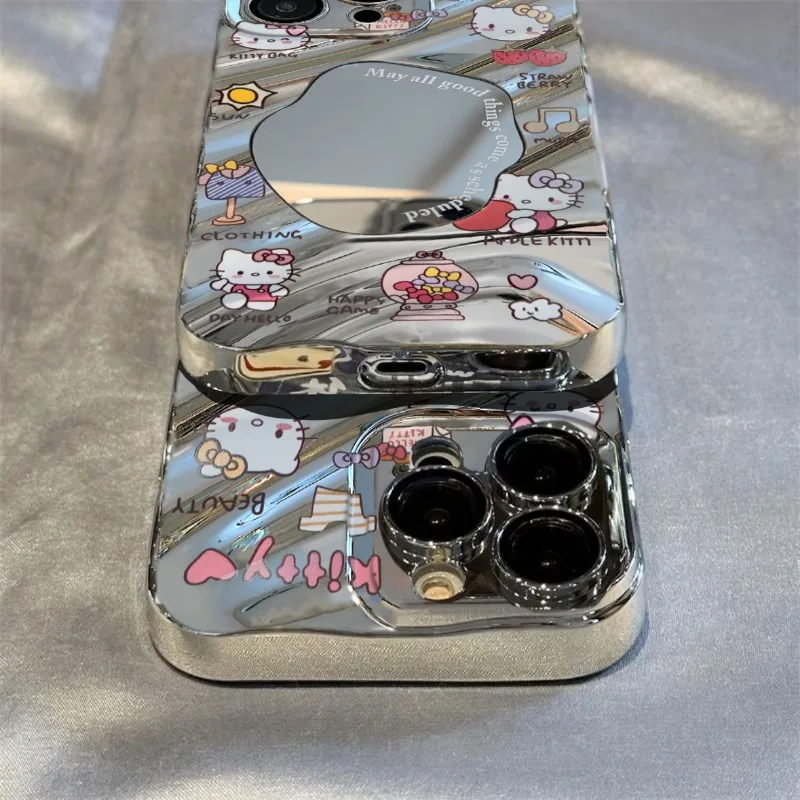 Sanrio Hello Kitty Electroplated Mirror Girl Style Phone Case for IPhone 15 14 Plus 13 12 11 Pro Max X XS Max Makeup Phone Cover