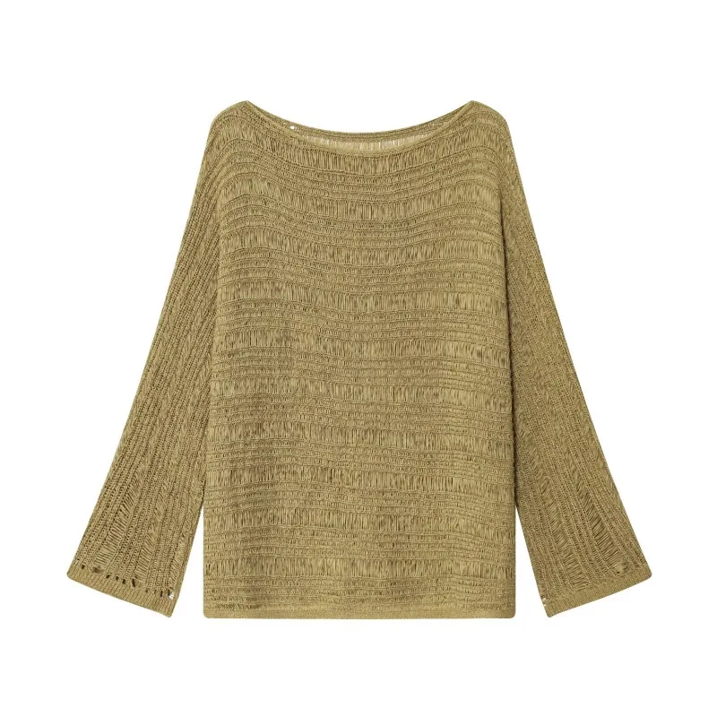

Pullover Women New Knit Knitted Sweaters Off Shoulder Autumn 2025 Women's Long Sleeve Top Mesh Sweater Bare Shoulders