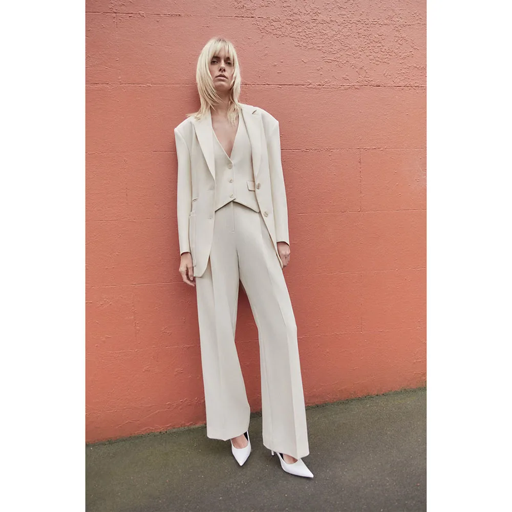 

High Quality White Women Suit Single Breasted 3 Piece Jacket Pants Blazer Set Chic Slim Fit Office Banquet Lady Female Clothinig