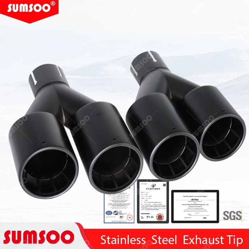 1 PC Genuine Dual Car Accessories 89mm 101mm Matte Black Stainless Steel Car Exhaust Tip Double End Pipe Modification Muffler