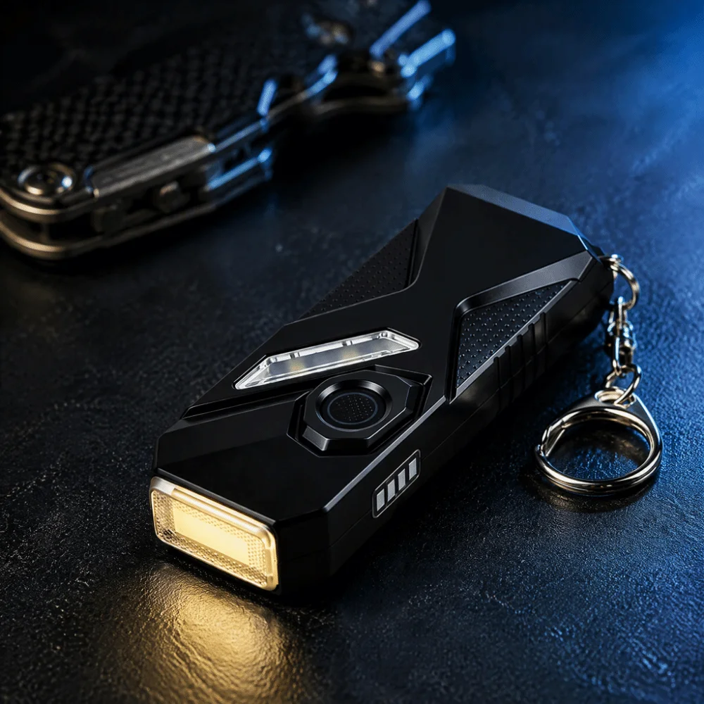 Rechargeable Keychain Flashlight USB C Double Front Lights Atmosphere Keychain Lamp Colorful Light Mode Multifunctional