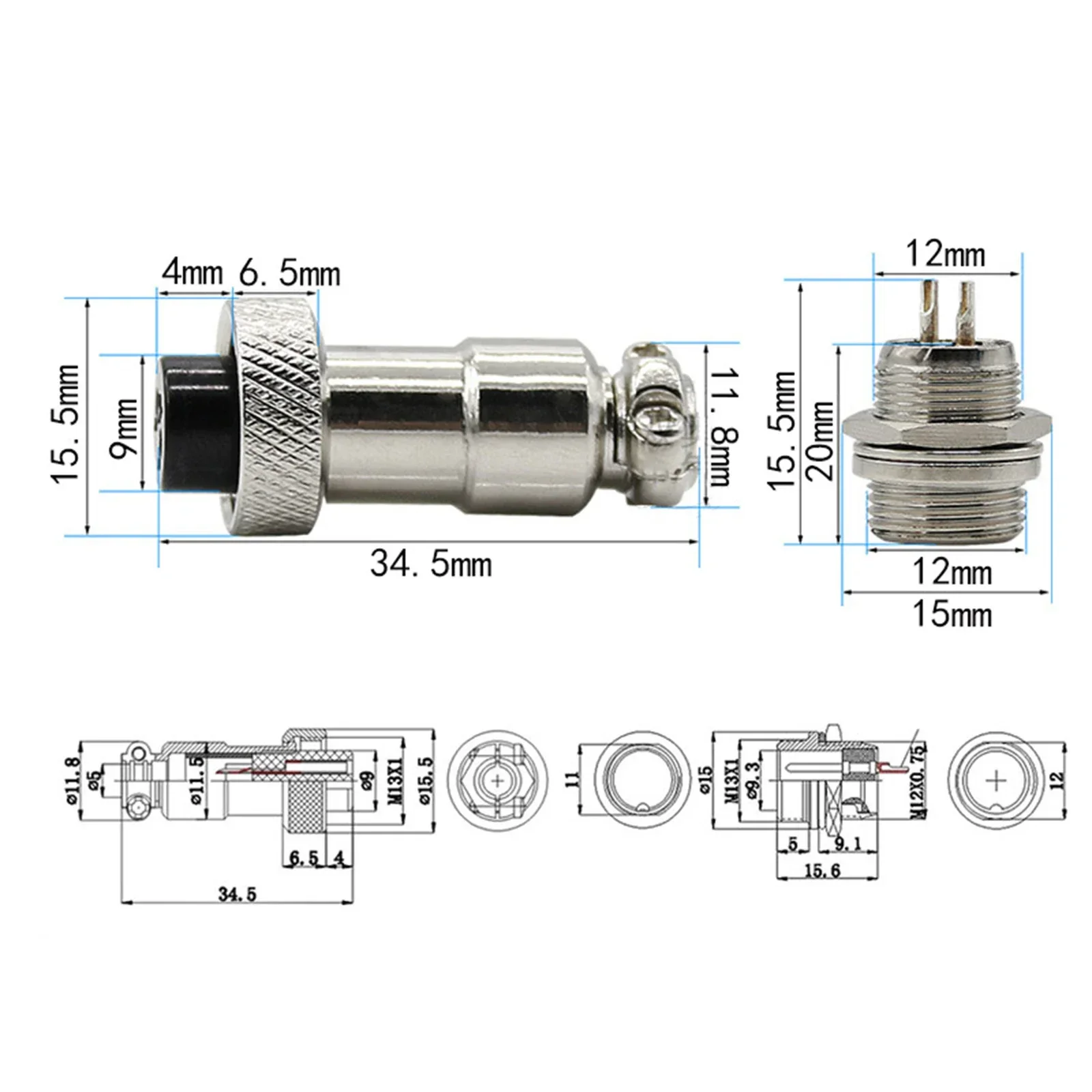 GX12 3pin E-Bike Plug Socket Electric Bicycle Scooter Battery Charger Plug Connector 12mm Male & Female Plug Cycling Accessories