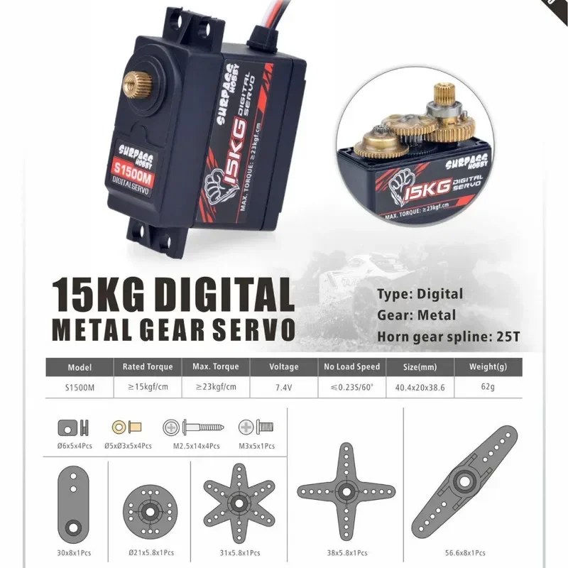 Overtreffen Hobby Digitale Servo 15Kg Metal Gear S1500M Voor 1/8 1/10 Schaal Rc Car Helicopter Boot Duct Vliegtuig Vliegtuig robot