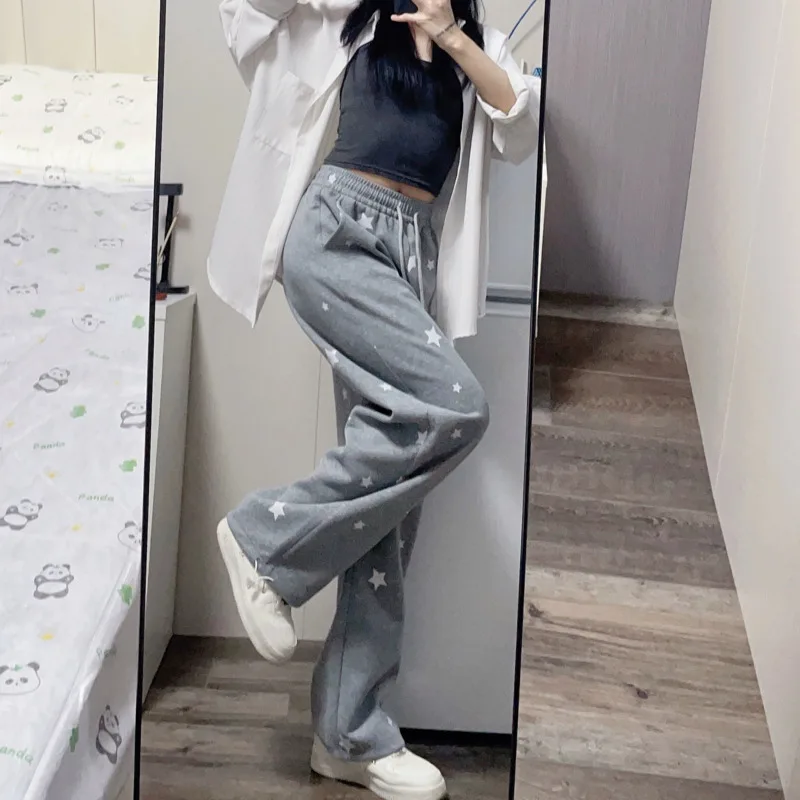 

Women's Casual Pants Y2k Hip Hop Star Graphic Wide Leg Baggy Pants Fashion Grunge Emo Streetwear Female Korean Stylish Trousers