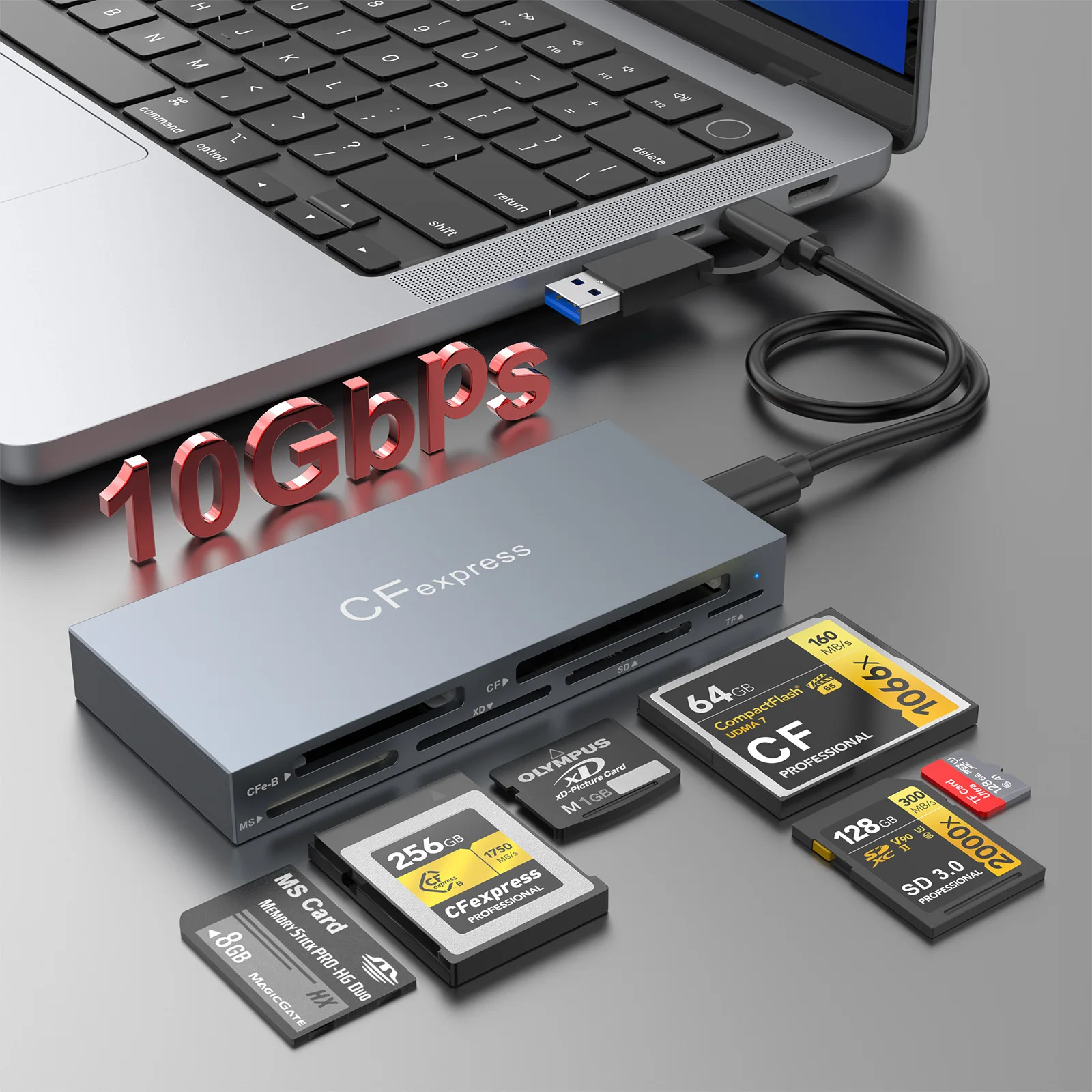Original CFexpress Card Reader 10Gbps 6 Cards Simultaneously Read MS Pro Duo Adapter USB 3.0 USB C Multifunction Card Reader for