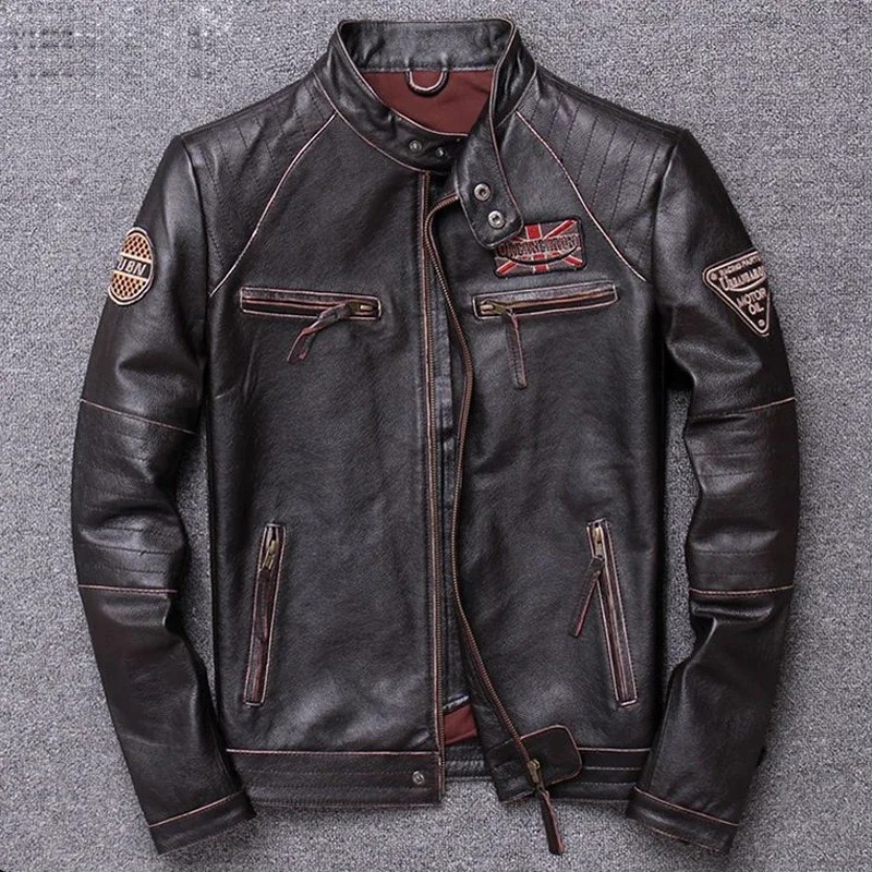 Echt Lederen Herenjack Herfst Winter 100% Natuurlijke Koeienhuid Jas Heren Klassiek Vintage Echt Leren Jas Man Gratis Verzending