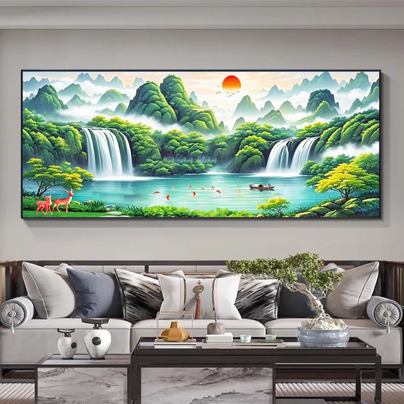 

Diamond Painting 2025 New Model Water Flowing to Wealth Office Living Room Lacape Cross Stitch Diamond Embroidery Chinese ...