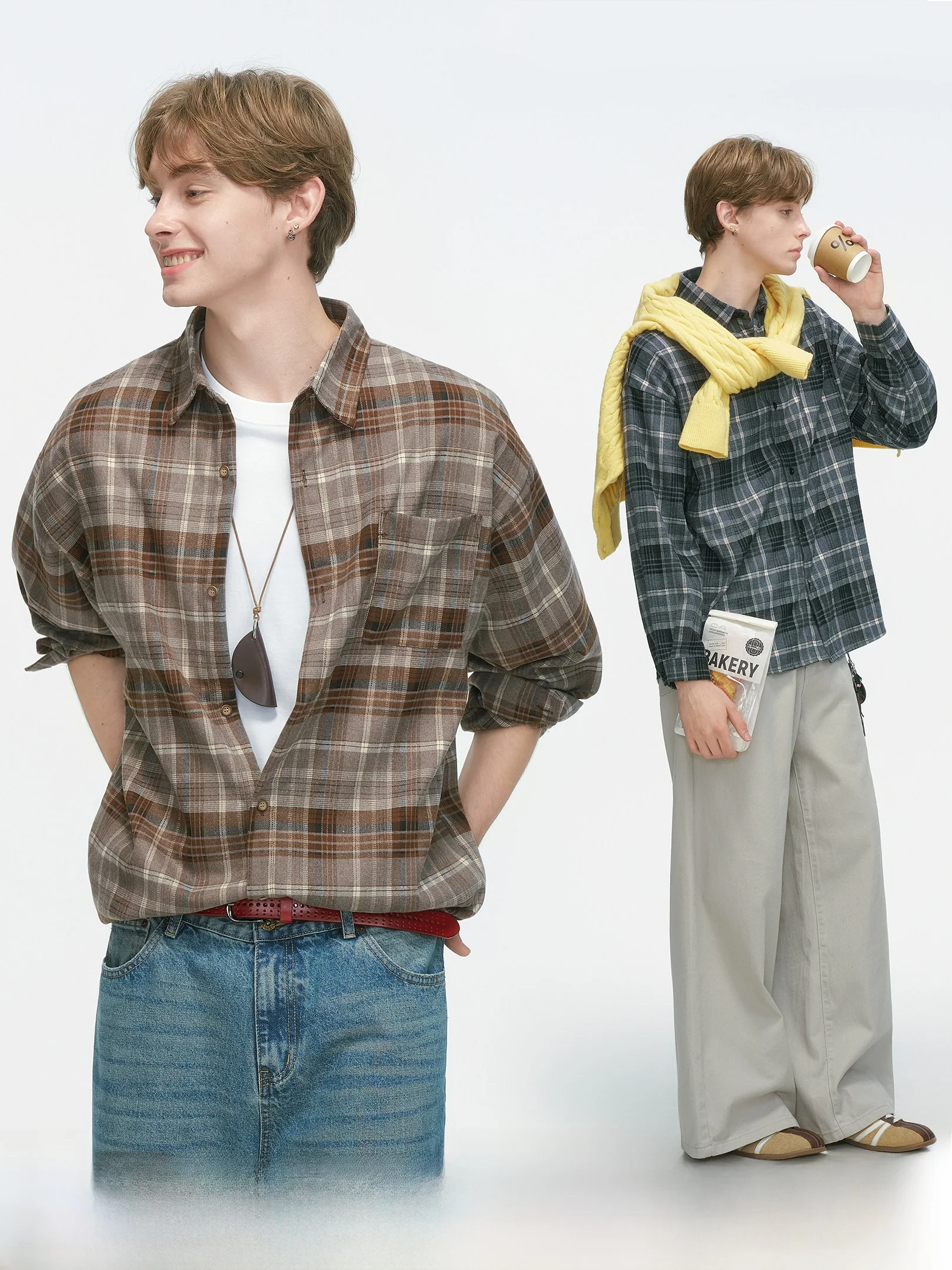 

Loose Fit Plaid Long Sleeve Casual Shirt Men's Autumn Vintage Shirt Jacket Dream Made Classic Style Button up Youth Fashion