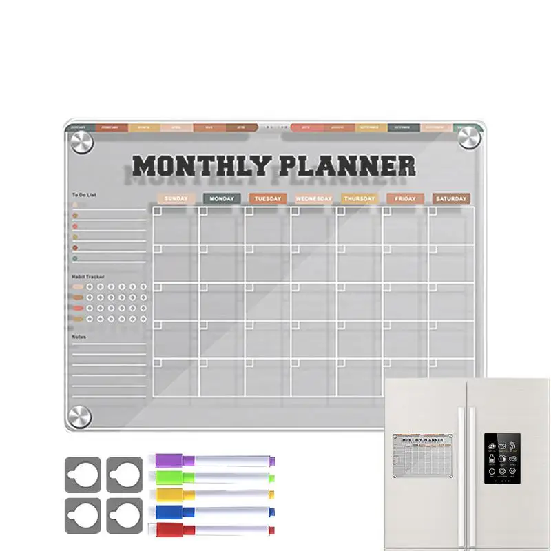Magnetic Dry Erase Board For Fridge Reusable Refrigerator Calendar Planner Board 12x9in Acrylic Clear Message Board Fridge