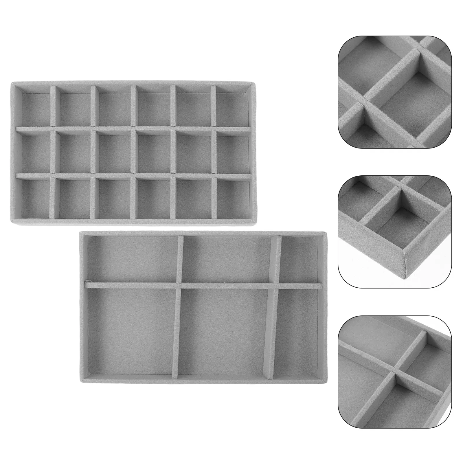 

2Pcs Jewelry Storage Tray Flocked Compartments Ring Earring Necklace Bracelet Organizer for Jewelry Display Selling Home