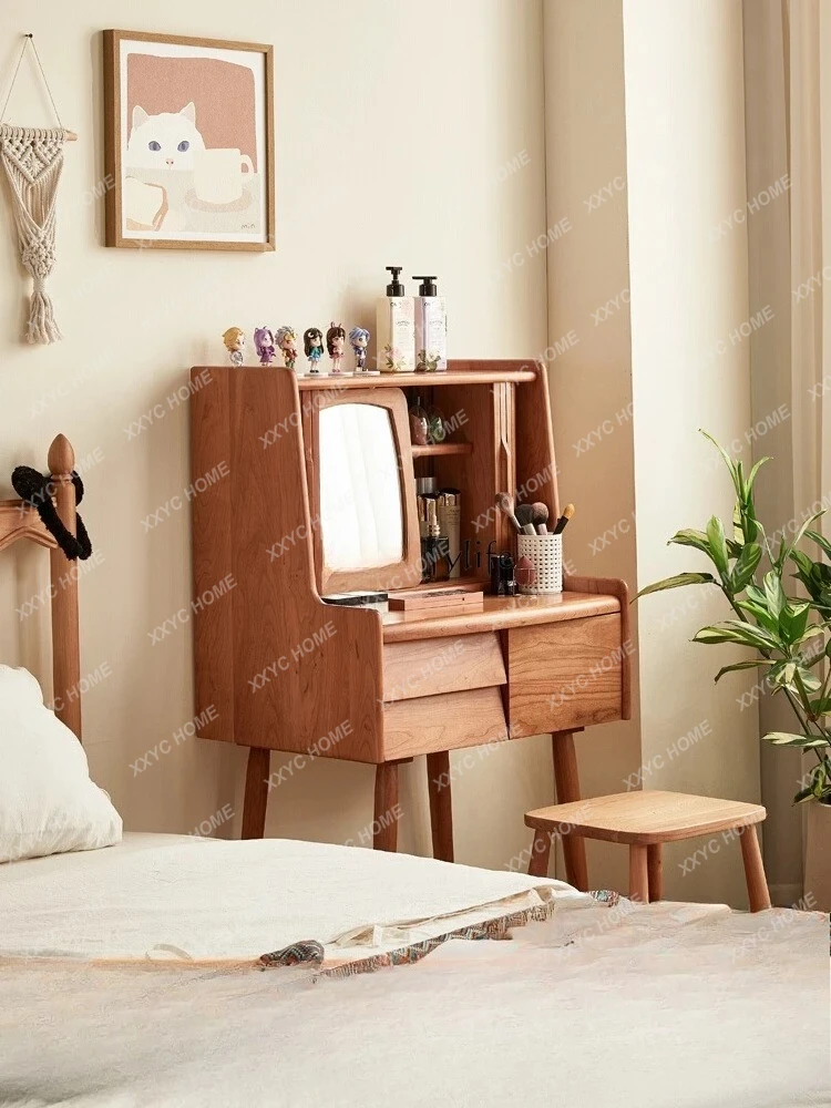 solid wood dresser small retro cherry wood bedroom simple makeup desk integrated