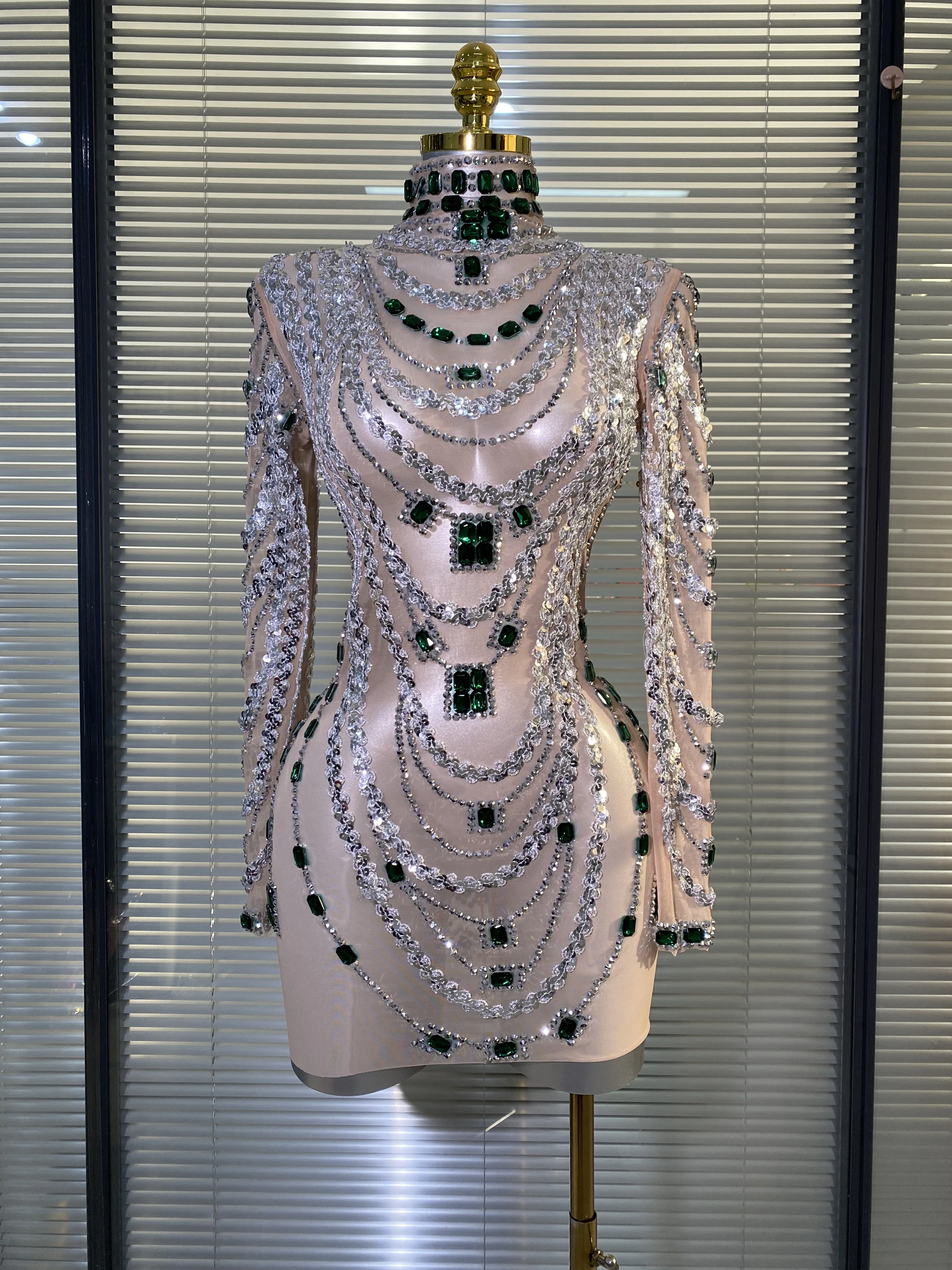 Vestido de lujo para mujer, Sexy, brillante, con diamantes de imitación, malla de lentejuelas, transparente, para cumpleaños, fiesta, club nocturno, traje de actuación