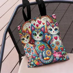 1pc Colorful Chic Floral Cat Shoulder Foldable Shopping Bag Animal Pattern Print Bag Storage Tote Bag Large Capacity Travel Bag