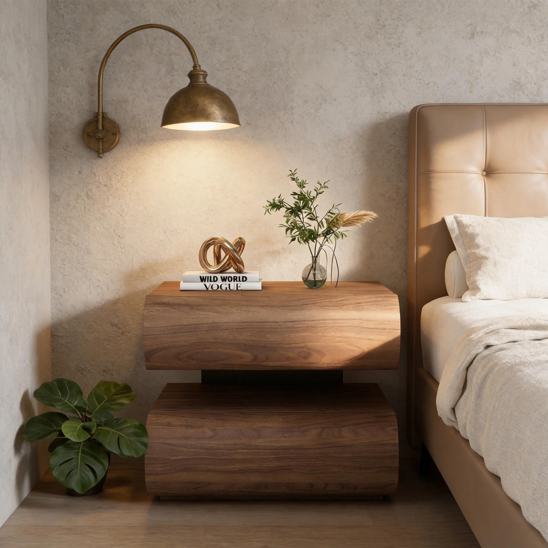 Solid wood bedside table bedroom small light luxury high-end sense creative design sense niche suspended storage cabinet