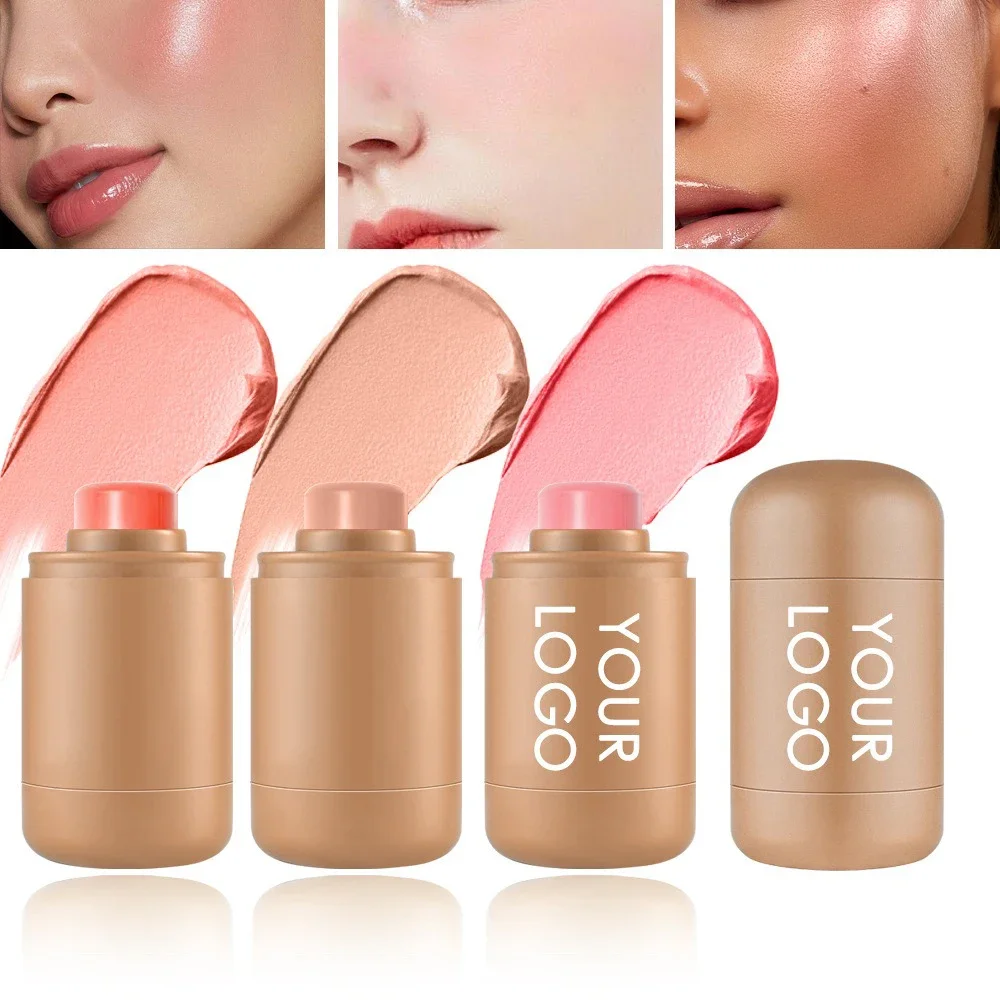 10g Etichetta privata Blush Stick Logo personalizzato Fard tascabile Labbra Guancia Contorno a doppio scopo Pigmento opaco naturale Trucco viso sfuso