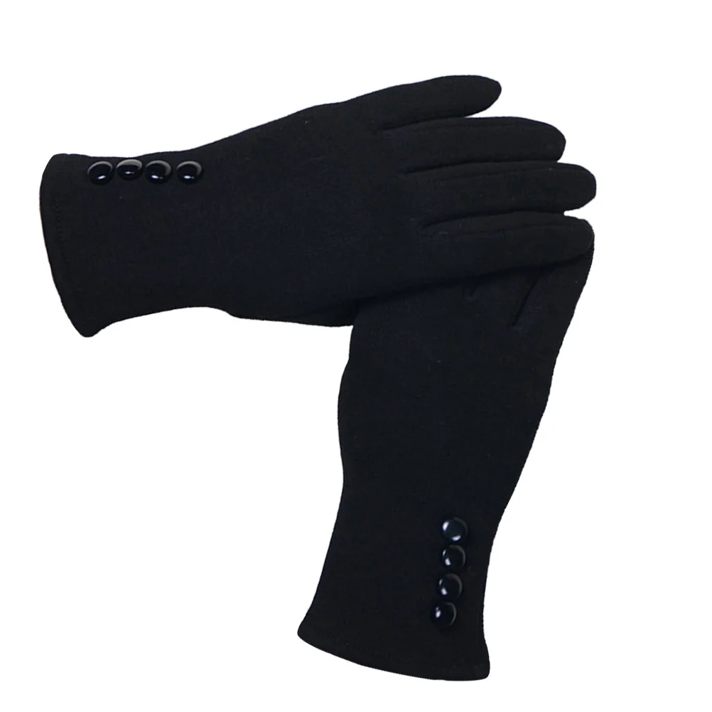 Women Touch Screen Warm Four Buckles Not down Gloves Female Winter Outdoor Riding Gloves Ladies Cotton Gloves Free Size (Black C